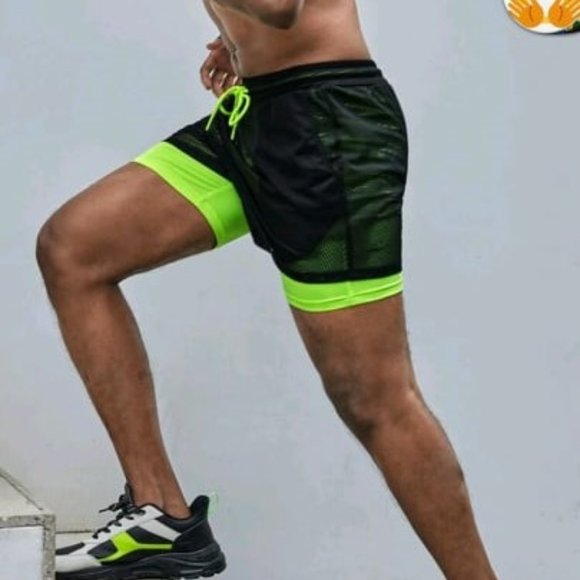 Men Drawstring Mesh Overlay Shorts XXL - Picture 4 of 4